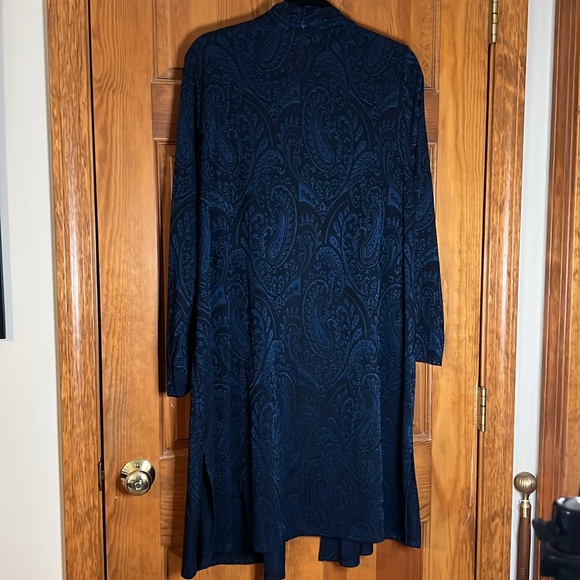 Women's Susan Graver Jacquard Knit Open Front Duster Cardigan Midnight Ink Sz 1X - Picture 10 of 11